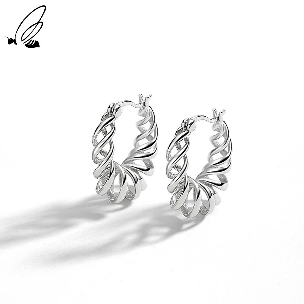 S'STEEL 925 Sterling Silver Exaggerated Spiral Hollow Twist Hoop Earrings  For Women's Luxury Hypoallergenic Earing Jewellery|Hoop Earrings| -  AliExpress