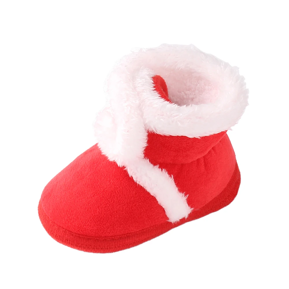 Рождественские Зимние ботинки зима милый, для новорожденных девочек платье принцессы; зимние ботинки; женская обувь на плоской подошве с младенческой Дети девушка обувь