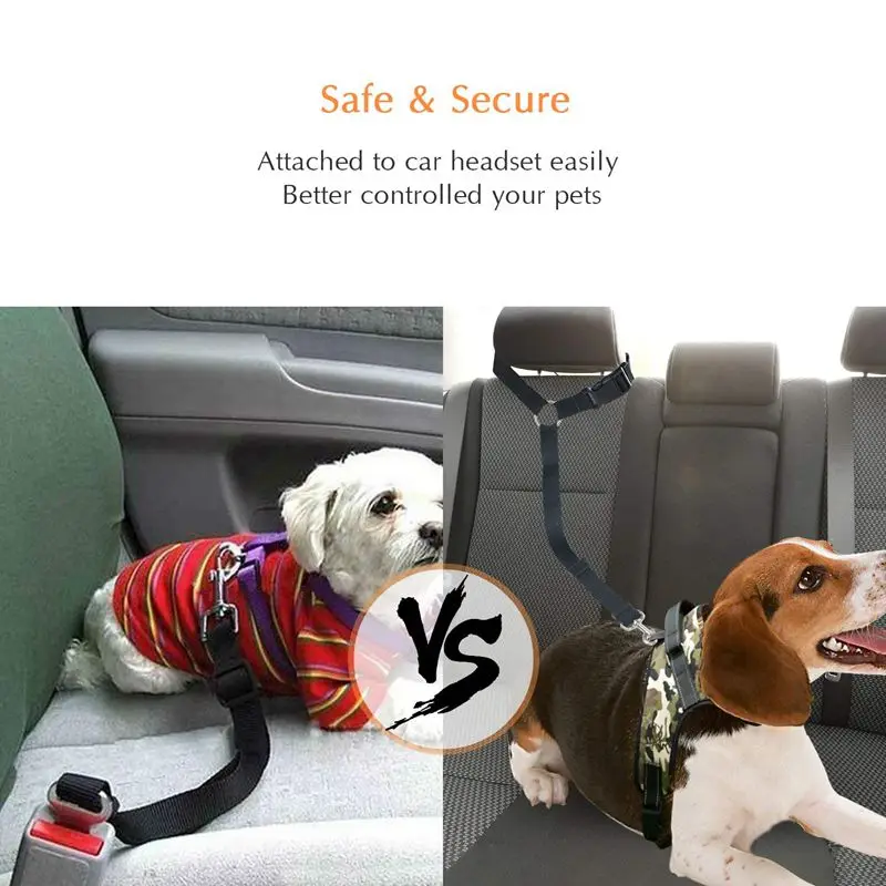 Dog Seat Belt 2 Pack Safety Strap Car Headrest Restraint Adjustable Nylon Fabric Dog Restraints Vehicle Seatbelts Harness in Vehicle Travel Daily Use 