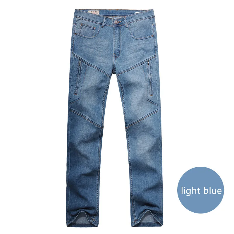 Большие размеры 40, 42, 44, 46, 48, мужские джинсы, креативные, на молнии, с карманом, весна, новинка, Роскошные, высокое качество, брендовые, хлопковые, свободные джинсы - Цвет: light blue
