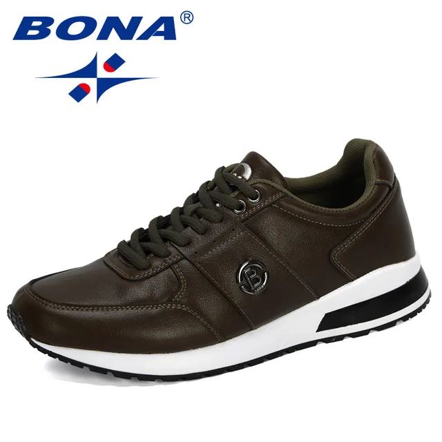 BONA 2020 New Designers Popular Men Casual Shoes Lightweight Loafer Shoes Man Outdoor Leisure Footwear Zapatillas Para Hombre Army green