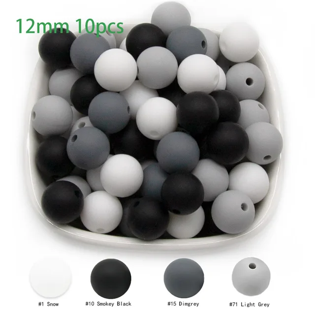 Cute-Idea 10pcs Baby Silicone Round Beads 9/12/15mm Food Grade Chewable Pearl Beads DIY Teething Pacifier Chain Toys Baby Goods 12MM-O