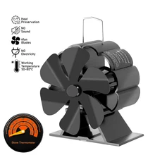 

6 Blades Heat Powered Stove Fan Black Fireplace komin Log Wood Burner Eco Friendly Quiet Fan Home Efficient Heat Distribution