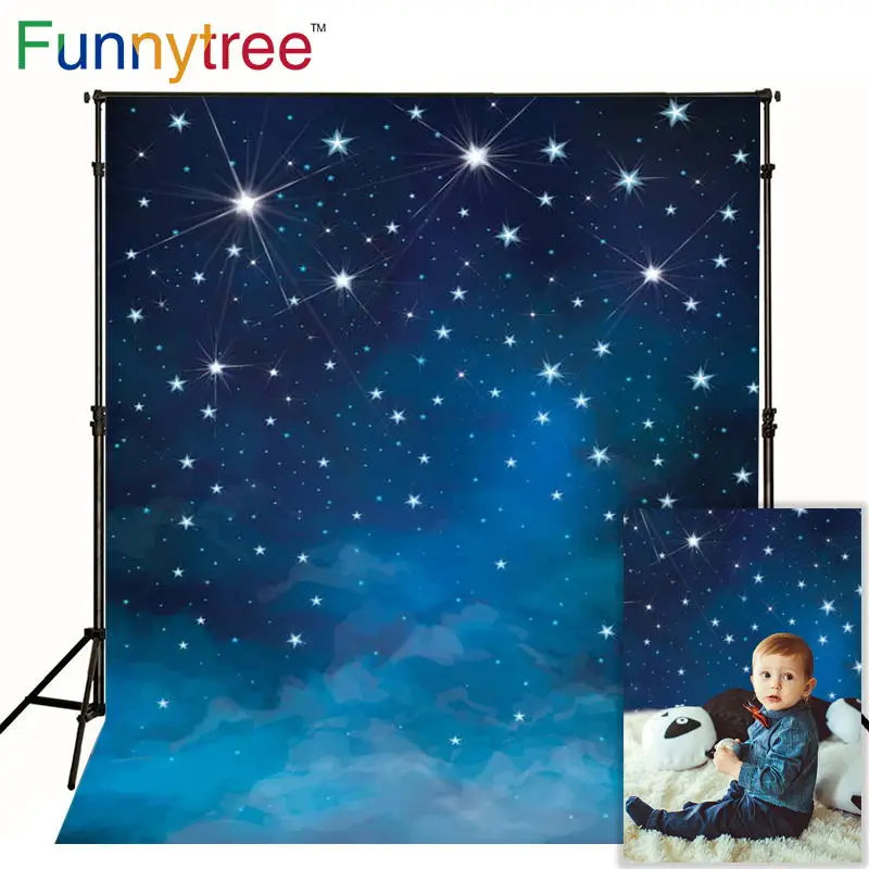 Funnytree Сказочный фон для фотосъемки космический синий мальчик звезды Сияющий