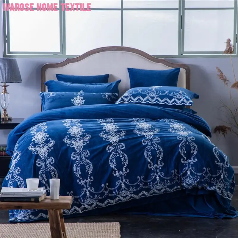

Chic Embroidered Duvet Cover Set Heavyweigh Warm Velvet Fleece 4/6Pieces Bedding Bed Sheet set Pillow shams Queen King size