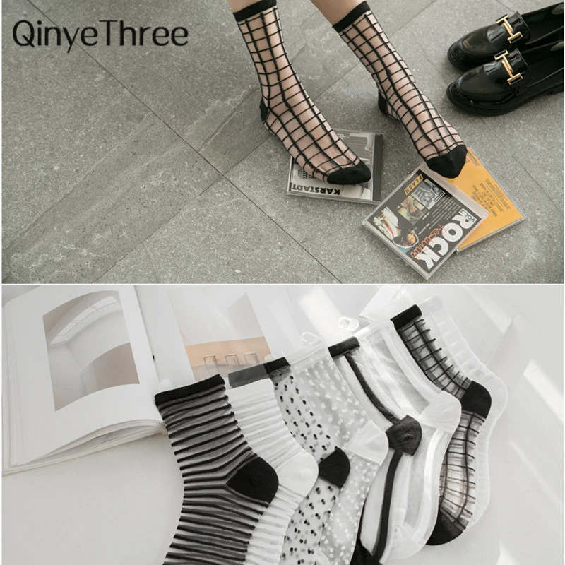 Women Mesh Glass Silk Socks Ultrathin Transparent Crystal Thin Socks Hosiery US