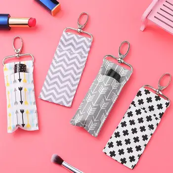 

4PCS Women Lipstick Holder Keychain Lip Balm Pouch Strap Arrow Wave Pattern Key Ring Bags