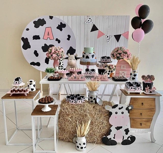 Décoration De Fête D'anniversaire Sur Le Thème De La Vache À La Ferme,  Gobelets Jetables, Assiettes, Nappe, Ballons En Forme D'animaux, Pour Fête  Prénatale, Cadeaux Pour Enfants - Jetable Partie Vaisselle 