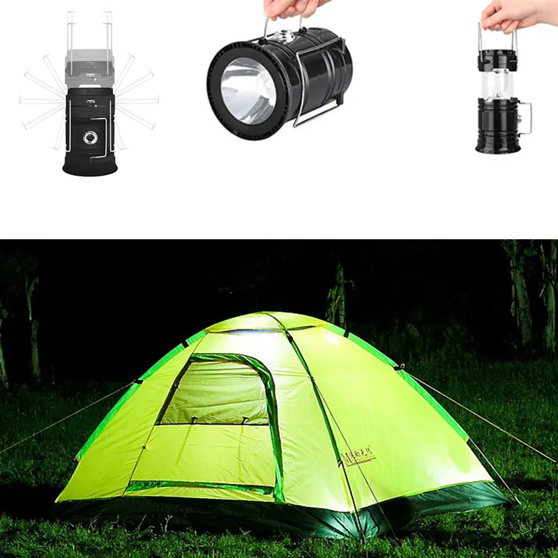 

USB Portable Lantern LED Solar Powered Camping Tent Light Outdoor Collapsible Lamp Rechargeable Flashlight Torch Camping Hiking