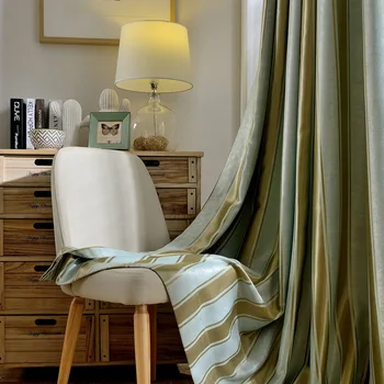 

Casual Vertical Stripe Simple Modern Cation Jacquard Curtain Fabric Shading Curtains for Living Room Bedroom