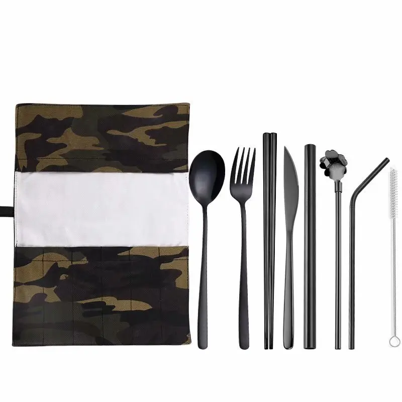 9 шт черные столовые приборы комплект переносной посуды Нержавеющая сталь столовые приборы набор для обеда Dinnerwar многоразовые соломы для путешествий Кухня инструменты