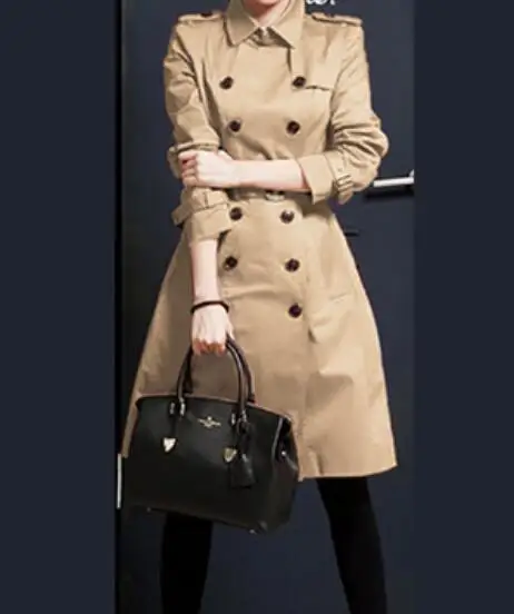 S-6XL Hot Spring Women New Fashion Personalized Large size customizatio Mid-length long double-breasted lapel trench coat