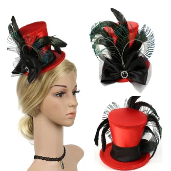 

Black Feather Red Mini Top Hat Bow Hair Clip Women Ladies Fascinator Party Headwear Hair accessory