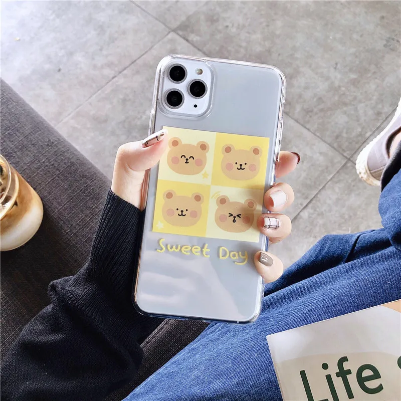 INS корейский милый мультяшный Кролик Медведь чехол для телефона для iphone 11 Pro Xs MAX XR X 6 6s 7 8 plus прозрачный мягкий ТПУ чехол для пары