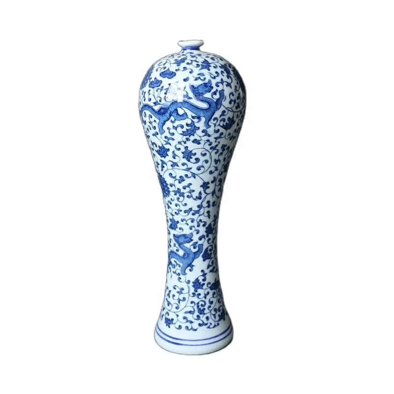 Античный Фарфор Jingdezhen синяя и белая Сливовая ваза с рисунком дракона современный