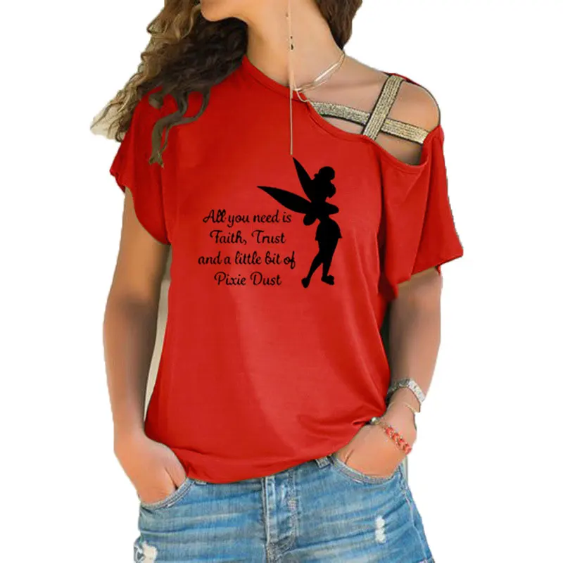 14 Новая летняя футболка с надписью «All you need is a little Faith Trust and Pixie Dust», милая Футболка с принтом Тинкербелл, Женский Топ - Цвет: 14