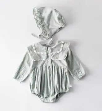 MILANCEL/осенние детские Боди; Двухслойный воротник; Комбинезоны для маленьких девочек; хлопковая одежда для малышей - Цвет: Зеленый