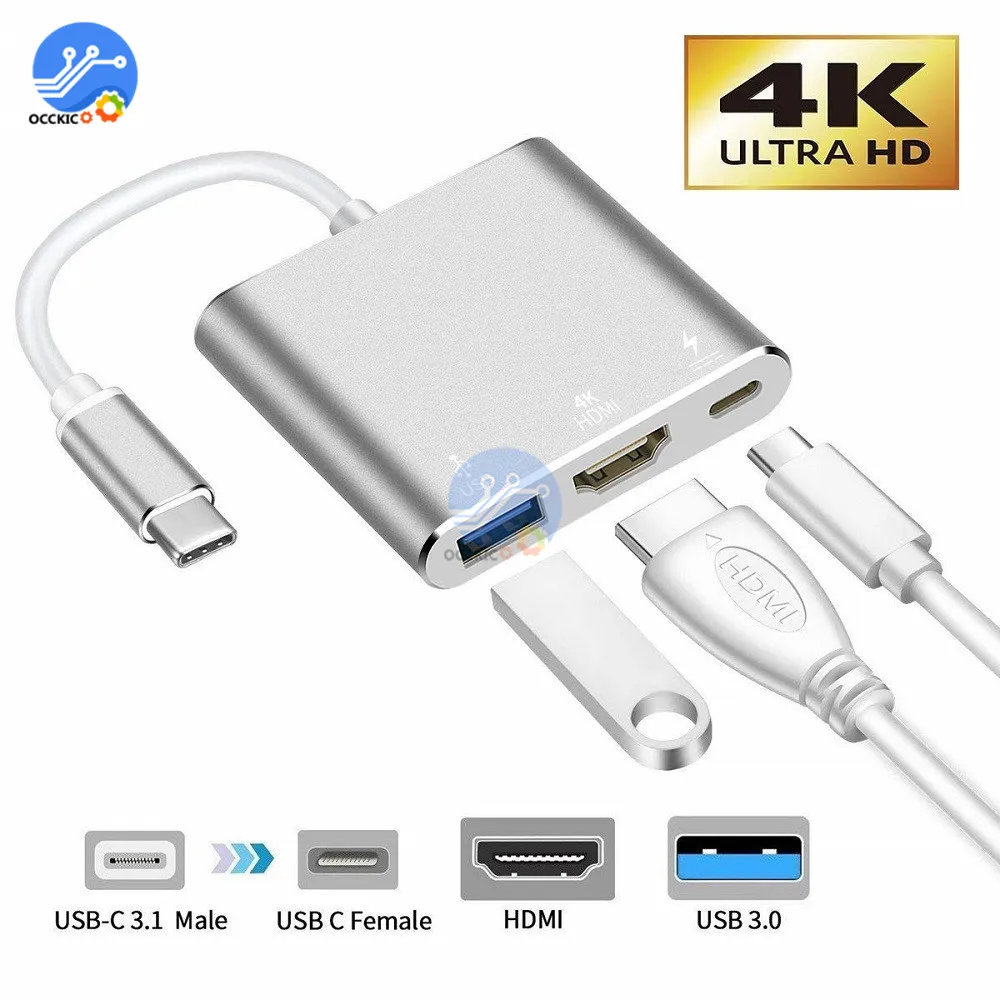 USB-C HDMI конвертер адаптер 3 в 1 кабель Usb 3,0 Тип C переключатель в HDMI 4K 1080P для samsung huawei Macbook