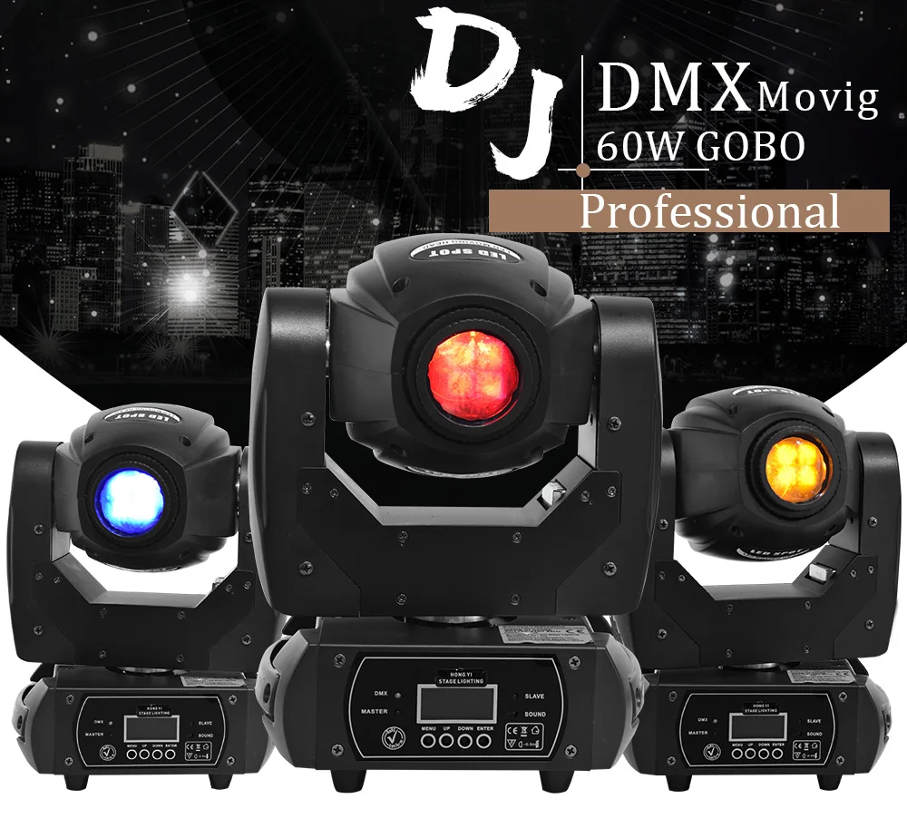 2 шт./лот прожектор dmx 512 10/14 каналов фокус 3-Призма LED DJ Дискотека 60 Вт светодиодный мини moving головной свет профессиональный