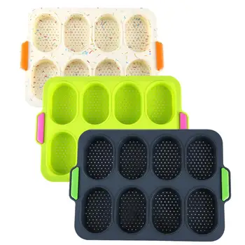 

8 Grids Non-stick DIY Good Flexibility French Heat Resistant Hamburger Easy Release Baking Bread Mold Silicone Home Practical
