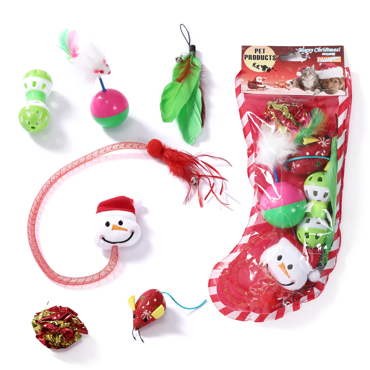 Christmas Cat Toys Stocking 6 Pack Interactive Kitten Assorted for Kitty with Colorful Crinkle Ball Fluffy Mice Pet Product | Дом и сад