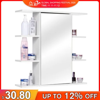 

White Bathroom Cabinet with Mirror Wall Mounted Bathroom Toilet Furniture Cabinets Cupboard Shelf Cosmetic Storager 60x60x14.5cm
