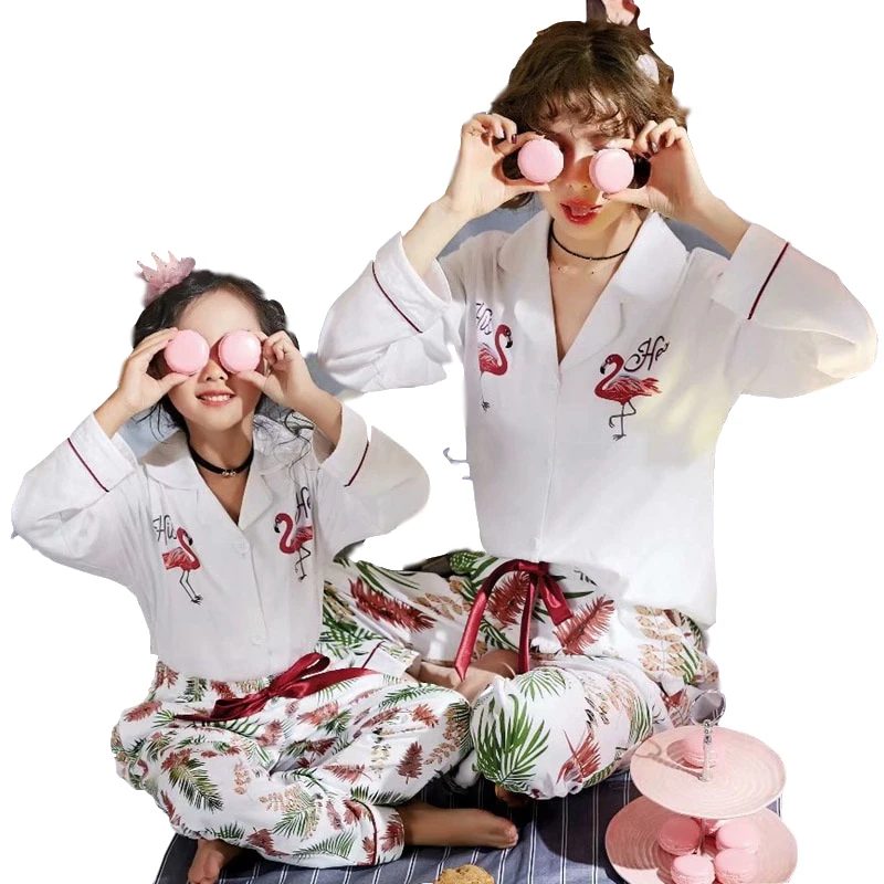 

2019 New Pajama Set Mother And Daughter Clothes Set Girl 100% Cotton Flamingo Pajamas Family Matching Outfits