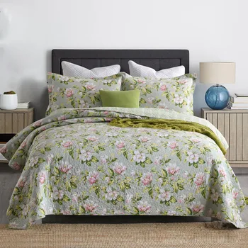 

CHAUSUB Print BedSpreads Cotton Quilt Set 3PCS Quilts Quilted Bed Cover With 2 Pillowcase Queen Size Coverlet Summer Blanket
