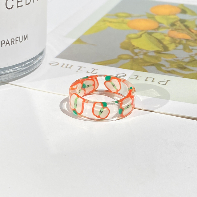 Korea Colorful Fashion Resin Fruit Ring Set Metal Geometric Irregular Open Rings for Women Party Wedding Jewelry Ring Set