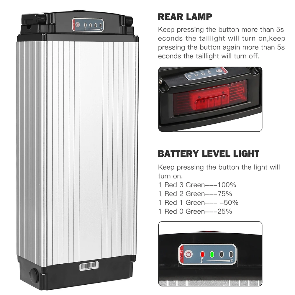 48V 1000W Серебряная задняя стойка 48v 20AH 15AH 25AH 30AH батарея для электрического