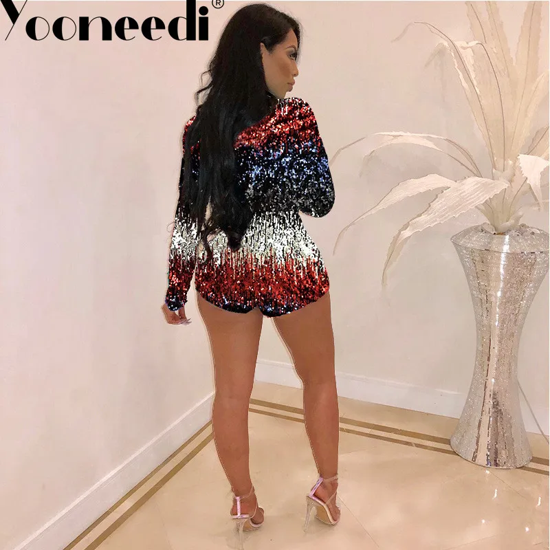 Yooneedi летние дизайнерские сексуальные женские костюмы, 5 цветов, однотонные женские комбинезоны с v-образным вырезом и длинными рукавами, XYZ-2069