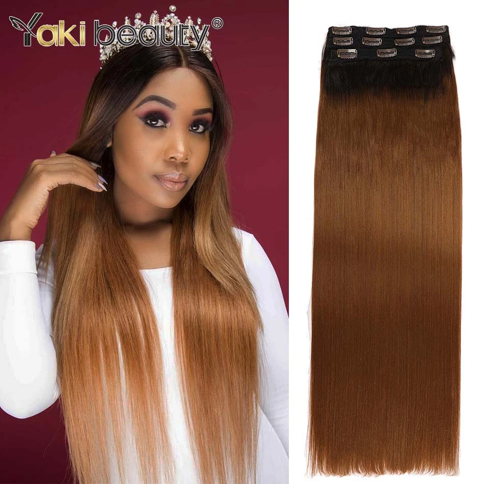 Synthetic 28Inch/70cm Long Straight Clip in Hair Extensions 3PCS Full Head  Black Roots Blond Brown Color Hair By YAKI BEAUTY|Synthetic Clip-in One  Piece| - AliExpress
