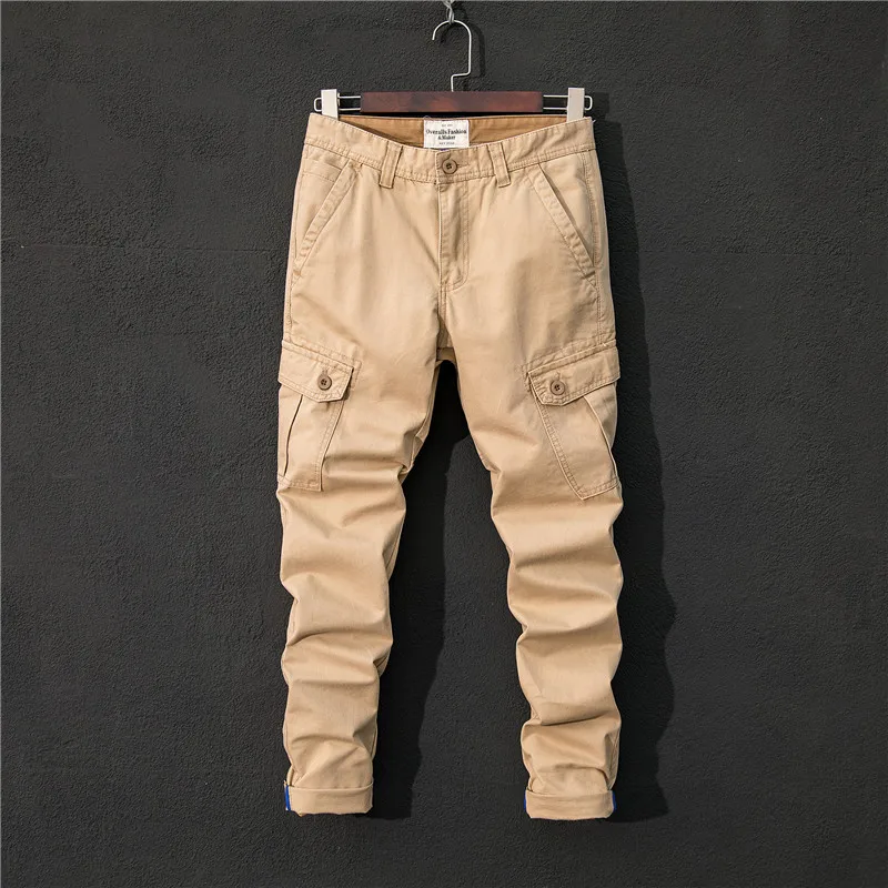 The New Men's Overalls Trousers Casual Cotton Multi-pocket Straight Tactical Cargo Pants Male Brand Black yellow Green
