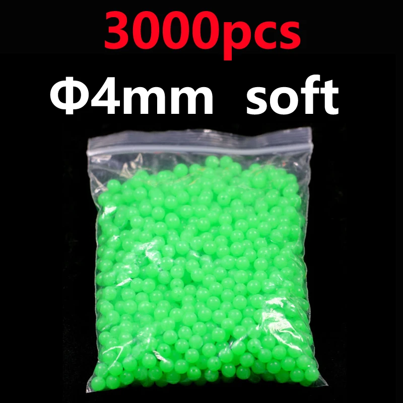 1000/3000PCS Red Green Round Soft Rubber Luminou Fishing Beads