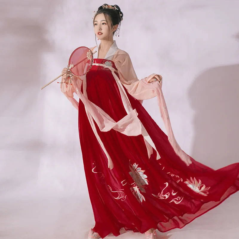 

Embroidery Ancient Folk Stage Performance Dance Costumes Traditional Chinese Clothing Festival Outfit Fairy Women Hanfu Dress