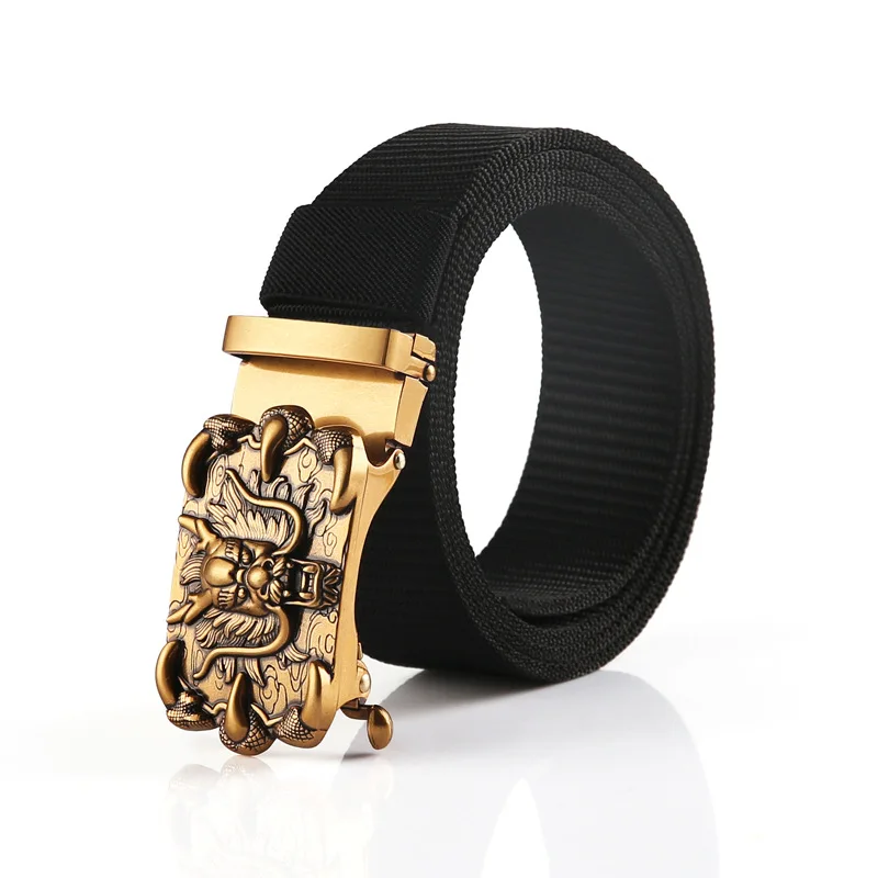 

New high-end pure nylon Chinese dragon bronze toothless automatic alloy buckle belt hypoallergenic outdoor strong belt Unisex