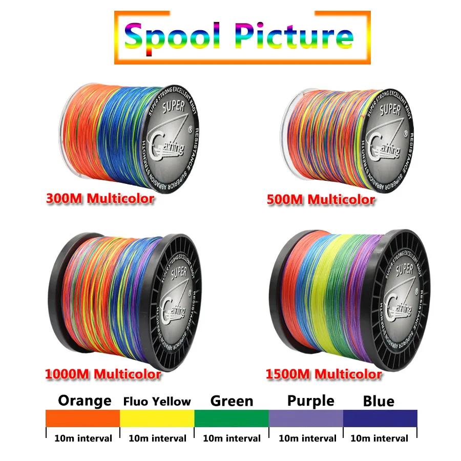 Durable Multicolor 9-Strand Braided Fishing Line - High-Strength Options (300m - 1500m)