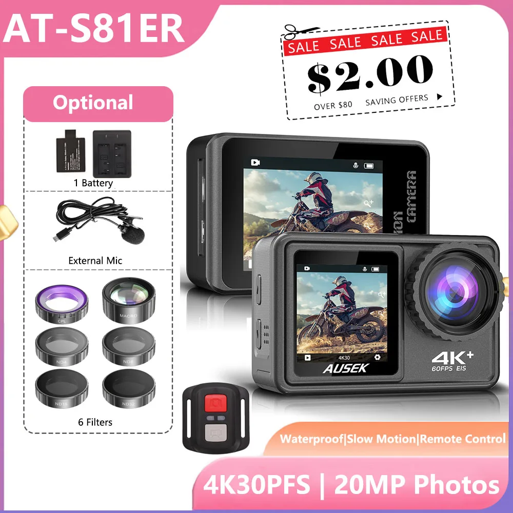 4K60fps 24MP HD Dual Screen Action Camera WiFi Removable Lens Helmet Cam EIS Remote Control Underwater Waterproof Sport Cameras |