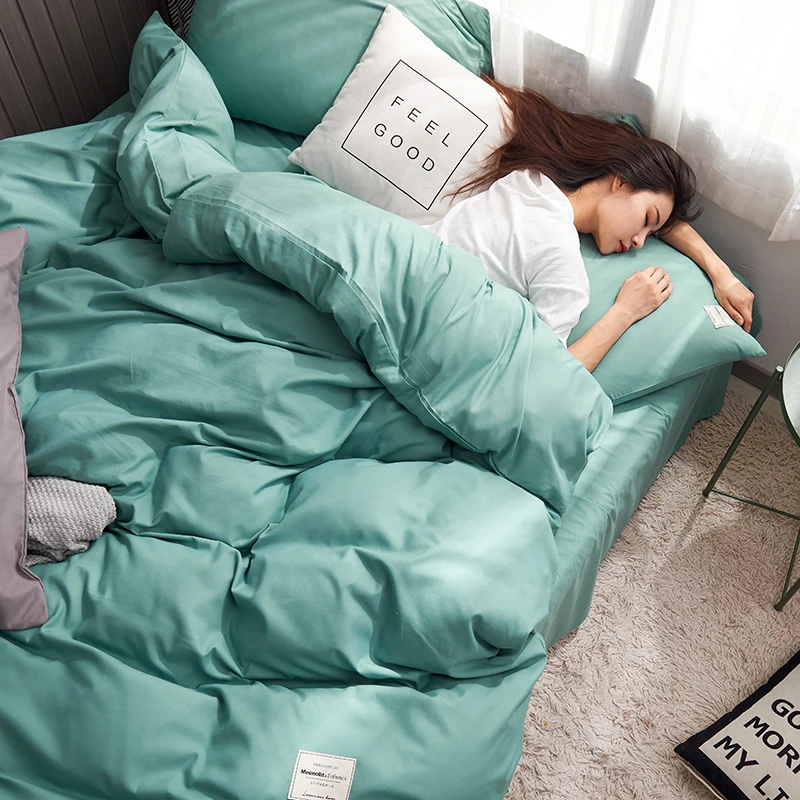European Bedding Set White Grey Warm Comfort Quilt Brushed Fabric Simplicity Solid Color 4pcs King Queen Size  Autumn & Winter 