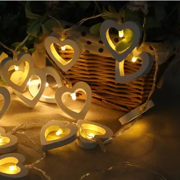 

10LEDs/20LEDs Wooden Love Heart String Light for Home Christmas Wedding Party Decoration Battery Box