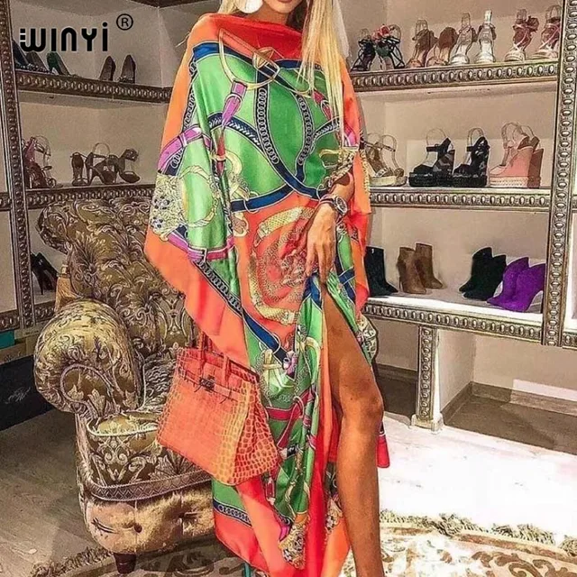 Africa Fashion Blogger Recommend Popular printed Silk Kaftan Maxi dresses Loose Summer Beach Bohemian kaftan long dress for lady 11