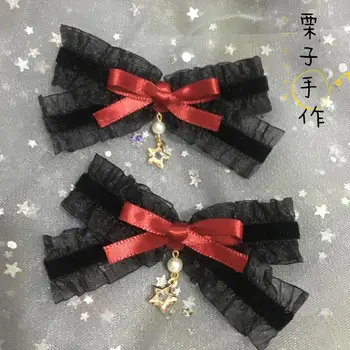 

Hand made Double Horsetail Headdress Hairpin Japanese soft Sister lolita Cute Bowknot Side Clip Hair accessories Hair Ornaments