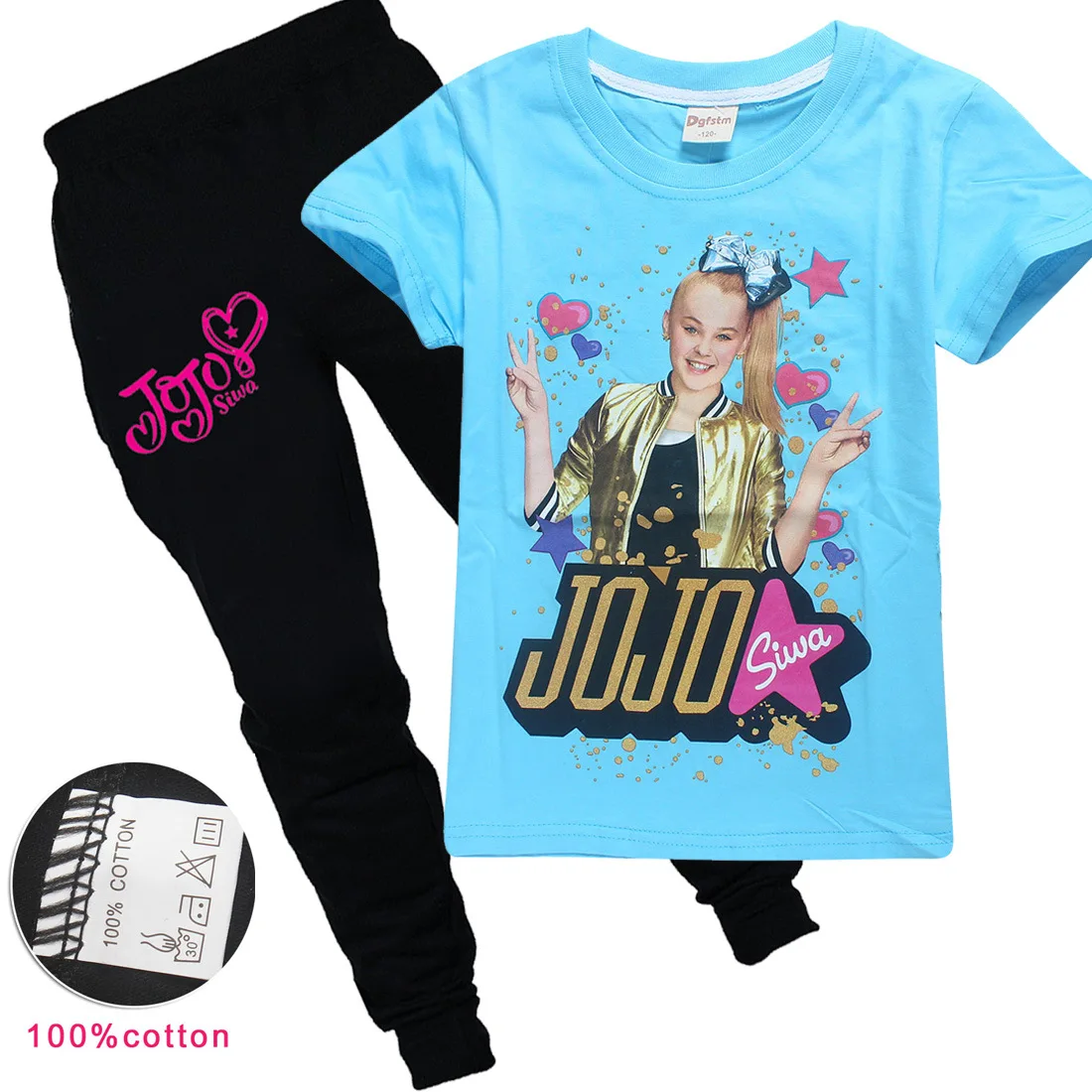 Летние фиолетовые Детские футболки с рисунком JOJO SIWA хлопковые футболки с круглым вырезом для маленьких девочек комплекты с короткими рукавами для мальчиков и девочек футболки - Цвет: PS8356-blue