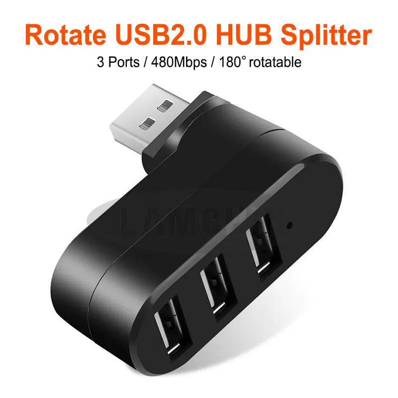 

Universal High Speed 3 Ports Hub USB 2.0 Mini Rotate USB Cable Splitter Hubs & Adapters for PC Notebook Laptop Tablet Computer