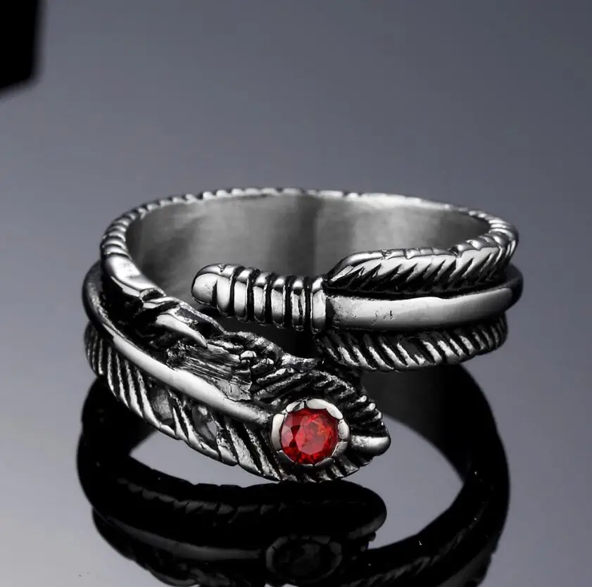 Панк унисекс из нержавеющей стали готическое кольцо серебряное перо креативная