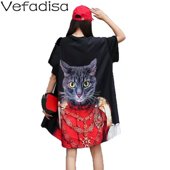 

Vefadisa Animal Cat Print Women T-shirt 2020 Newest Fashion Summer Plus Size T-shirt Chinese Style Women T-shirt Long QYF2561