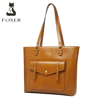 

FOXER Split Leather Office Lady Shoulder Bags Casual Female Totes Luxury Travel Purse Large Capacity Commute Women's Handle Bag