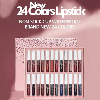 

24-piece set matte waterproof non-stick cup moisturizing glaze lip cosmetics and daily box set For girlfriend gift long-las R3U6