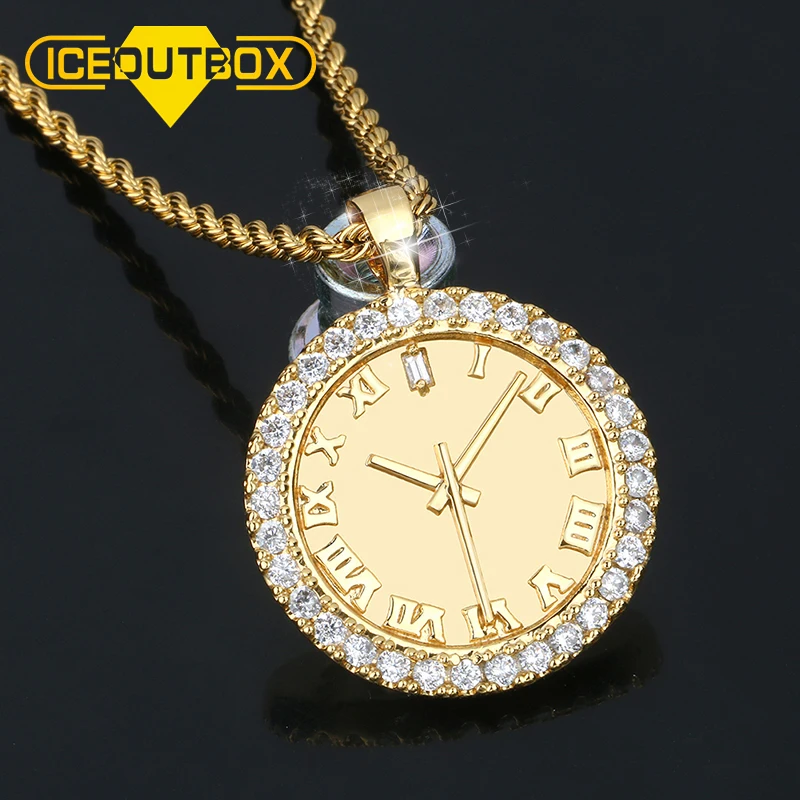 

Personality Zircon Dial Pendant Hip Hop AAA CZ Stones Bling Iced Out Watch Shape For Men's Fashion Clock Rhinestone Jewelry Gift
