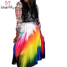 Осенняя Женская Новая цветная юбка до середины икры с высокой талией, винтажная Классическая модная трапециевидная плиссированная юбка